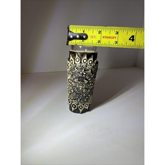 Aztec Mayan Calendar Tepoztlan Bud Vase, Ceramic Wrapped Glass 4” Tall - Picture 10 of 12